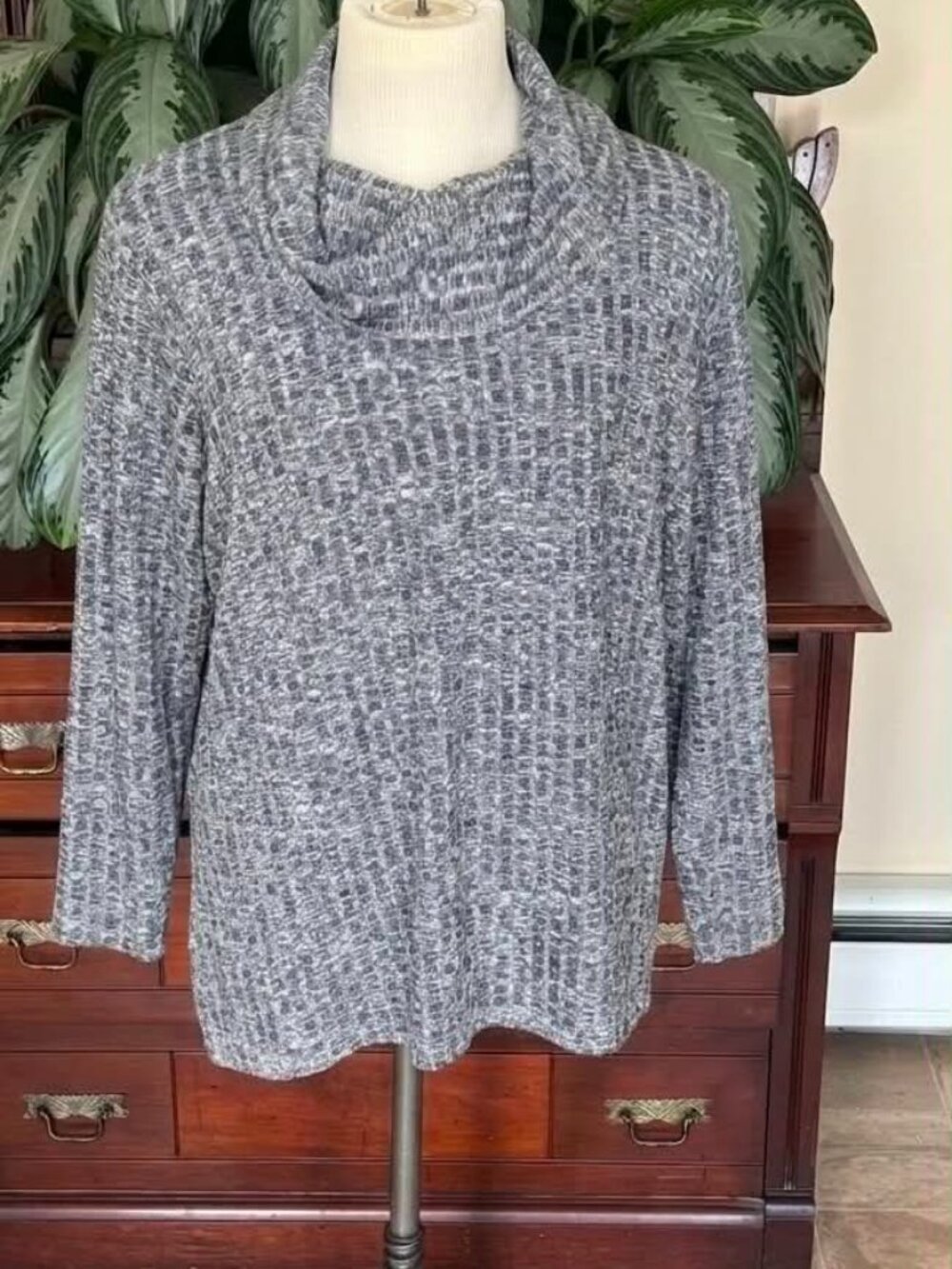 Lily Morgan Gray Marled Cowl Neck Knit Sweater 2X #006